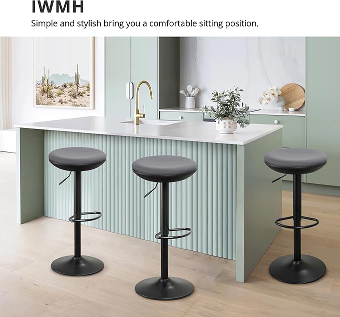IWMH Standing Desk Stool, Ergonomic Adjustable Height Office Chair, Round 360° Swivel Sit Perching Stool Without Backrest for Bedroom, Kitchen, Living Room (Grey*2)