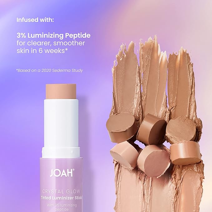 JOAH Crystal Glow Tinted Luminizer Stick, Multitasking Korean Makeup Highlighter and Bronzer Stick, Customizable Formula for a Natural Glow, Peptide Infused, Medium with Warm Undertones (Pack of 2)
