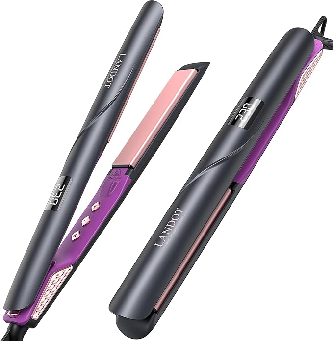 LANDOT Flat Iron Hair Straightener: Ceramic Ionic Straightener for Frizz-Free Shine - Adjustable Temp 250-450F & Auto Shut Off + Travel Pouch