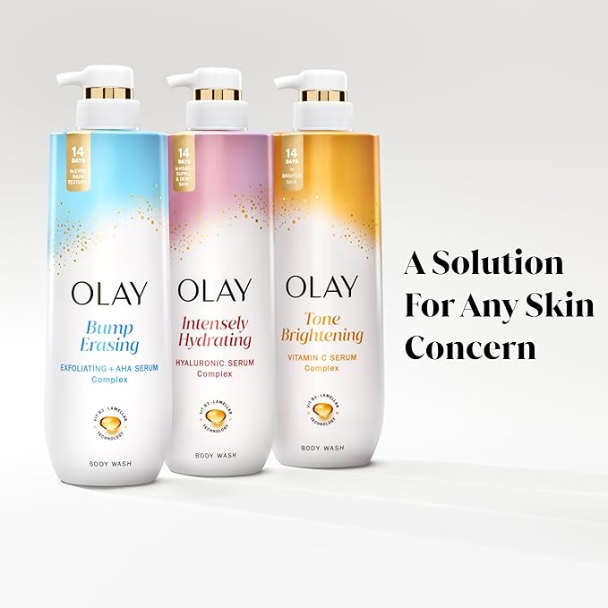 Olay Body Wash for Women, Intensely Hydrating, Hyaluronic Acid Serum Complex, Renews Moisture, Free of Parabens & Phthalates, Vitamin B3 Lameller Technology, For All Skin Types, 20 fl oz