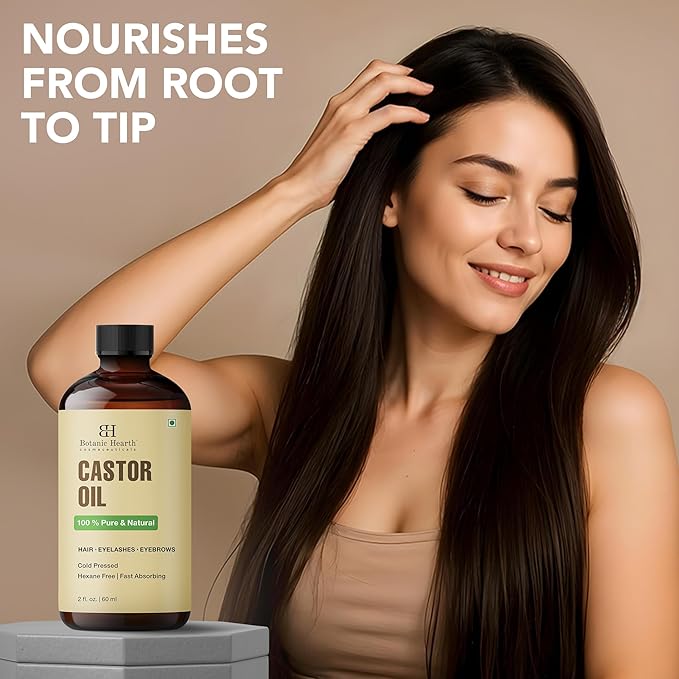 Botanic Hearth Castor Oil & Hair Treatment Oils 2 Fl oz| 100% Pure & Natural, Cold Pressed |For Hair, Eyelashes & Eyebrows | Hexane Free, Fast Absorbing | With Applicators & Dropper | All Hair Types