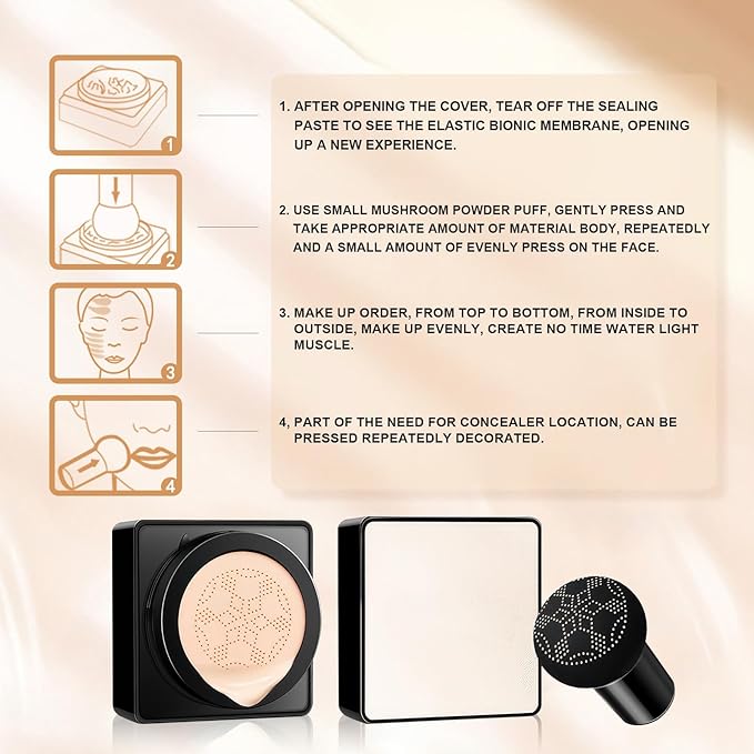 Air Cushion CC Cream - Long-Lasting Brightening Mushroom Head BB Cream Foundation for Face Makeup, Moisturizing Full Coverage Self Adjusting Concealer for Even Skin Tone, Medium Deep, 1 PCS