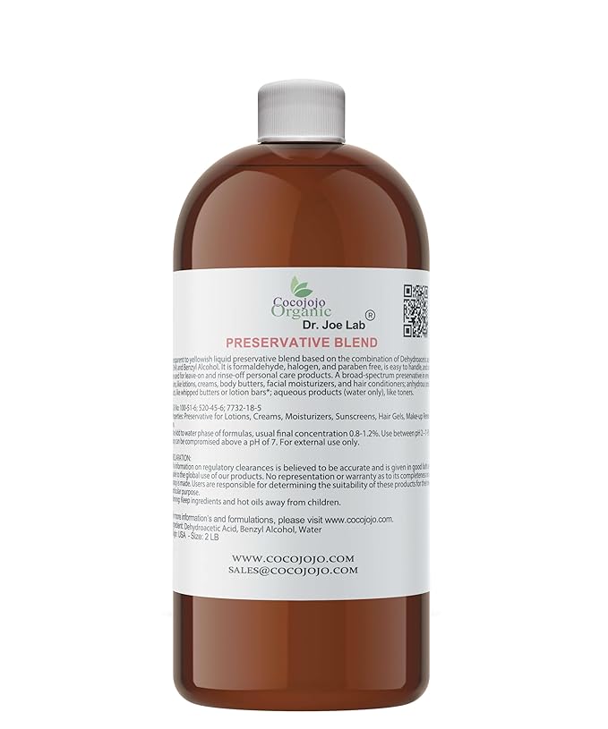 Dr Joe Lab Cosmetic Preservative Blend Dehydroacetic Acid & Benzyl Alcohol - DIY Skin Care Lotion Making Cream Makeup Remover Oil-In-Water Butter Moisturizer Wash Conditioner Formulas (32 oz)