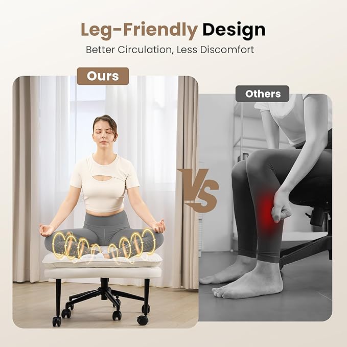 Cross Legged Office Chair, Ergonomic Cloud Criss Cross Desk Chair, Meditation Chair with Wheels, Height Adjustable Seat for ADHD, Wide Kneeling Chair with Back Support