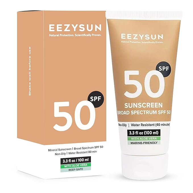 Mineral Sunscreen SPF 50 - Non-Greasy, Weightless, Sweat-Resistant, Vegan & Reef-Safe Mineral Based Sunscreen for Face and Body with Aloe Vera, UVA/UVB Protection - All Skin Types - 3.3 fl oz