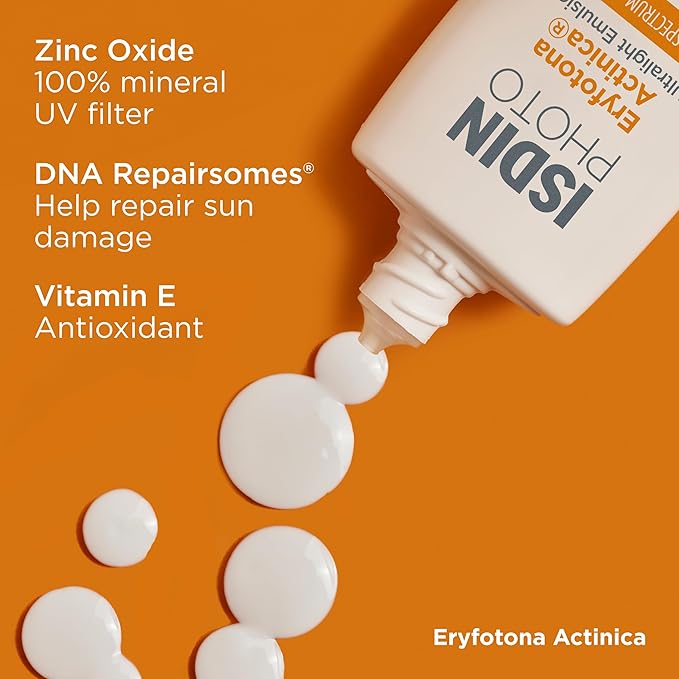 ISDIN Eryfotona Actinica Zinc Oxide sunscreen with 100% mineral UV filter Broad Spectrum SPF 50+, No White Cast, Suitable for Sensitive Skin, travel-size (1.7 Fl Oz)