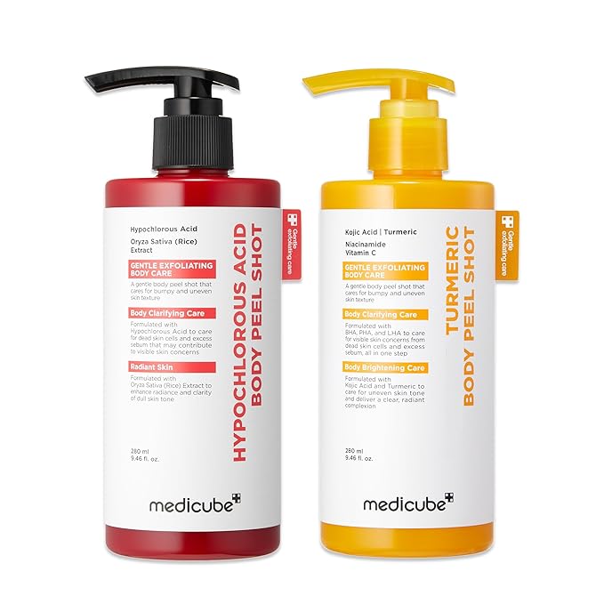 medicube Dual Body Peel Shot Duo: Hypochlorous Acid and Turmeric Body Peel Shot | for Gentle Exfoliation for Dead Skin Cells, Rough Patches, and Visible Concerns | Brightening & Calming Care