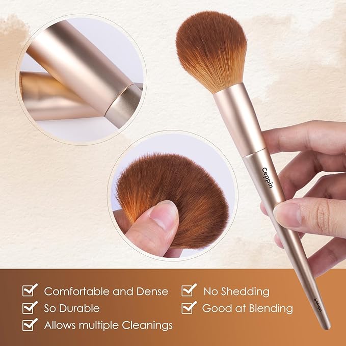 Professional Makeup Brushes 10Pcs, Premium Synthetic Make Up Brush Set, Powder Foundation Contour Blush Concealer Eye Shadow Blending Liner Makeup Brush Kit (Golden)