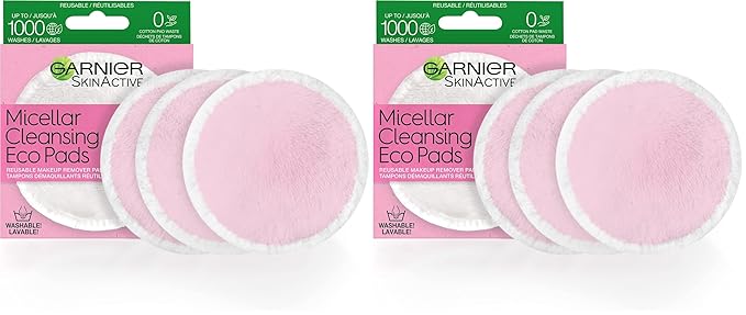 Garnier Micellar Cleansing Eco Pads, Reusable, 3 Ultra-soft Microfiber Pads, 1 Count (Packaging May Vary) (Pack of 2)
