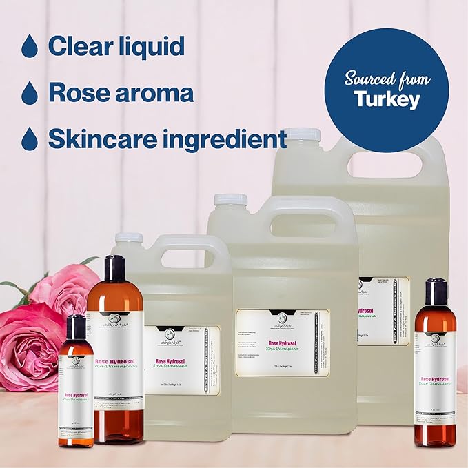 uh*Roh*Muh Pure Rose Hydrosol - 100% Natural & Pure Rose Water Hydrosol for Face & Body | Distilled Bulk Rosewater for Hair, Face and Skin - Sourced from India - 1 Gal (Net Wt. 3.7 kg / 8.2 lb)