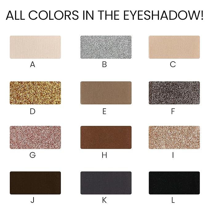 Erinde Nude Brown Eyeshadow Palette, 12 Colors Matte Shimmer Beige Silver Gold Taupe Champagne Gray Black Eye Shadow Palette, Highly Pigmented Long Lasting Waterproof Eyeshadow Pallete, 02