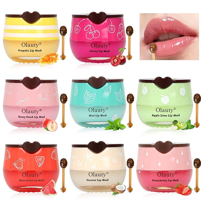 8 PCS Bee Lip Balm Lip Mask Honey Pot,Mothers Day Gifts,Teacher Appreciation Gifts,Honey Lip Mask Overnight Moisturizing Lip Balm,Lip Sleeping mask Prevention Dry,Party Favors Easter Basket Stuffers