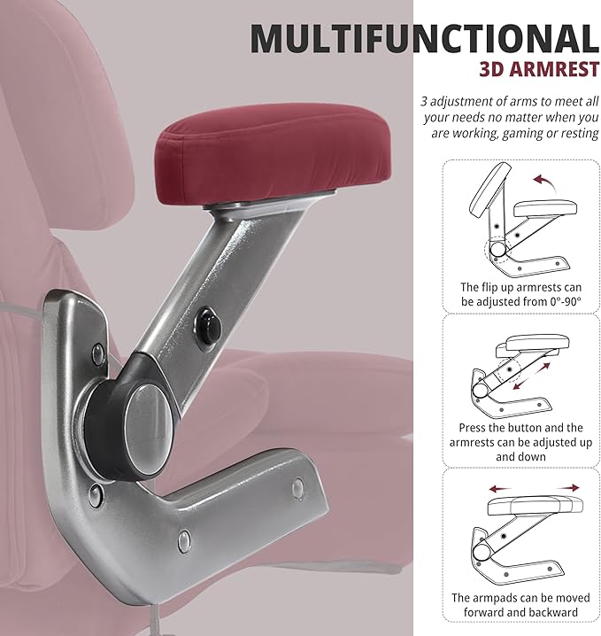 Fabric Big and Tall Office Chair 700lbs-High Back Executive Cloth Computer Chair with Adjustable Lumbar Support 3D Flip Arms Plus Size Rubber Wheels-Extra Wide Large Desk Chairs, Heavy Duty Metal Base