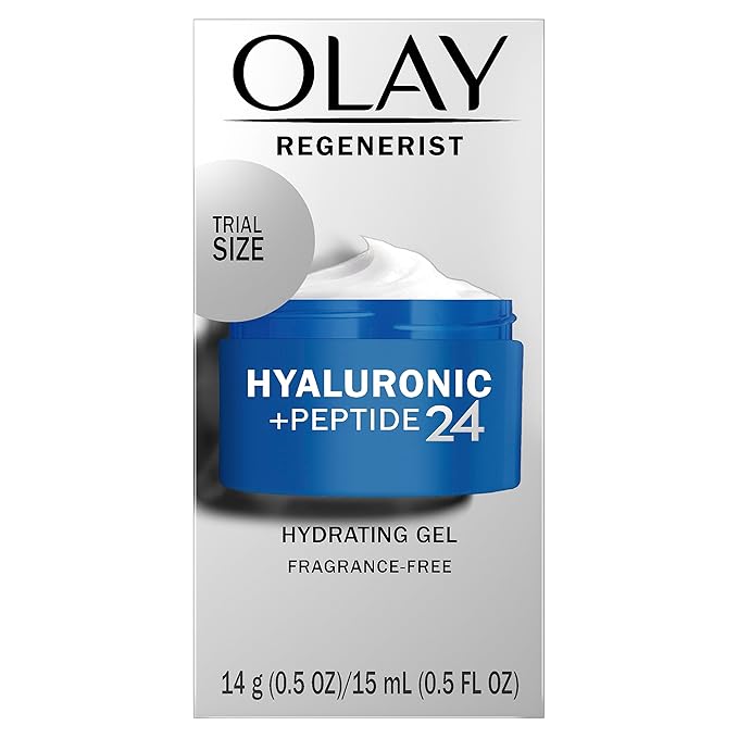 Olay Regenerist Hyaluronic + Peptide 24 Gel Face Moisturizer, Fragrance-Free, All Skin Types, Trial Size 0.5 oz (Pack of 2)