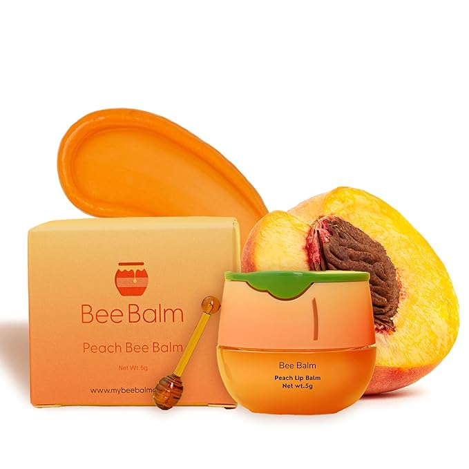 Original Bee Balm Lip Balm – Peach Hydrating Lip Butter with Propolis & Honey, Lip Moisturizing Mask for Dry & Cracked Lips, Reduces Lip Lines with Beeswax & Vitamin E