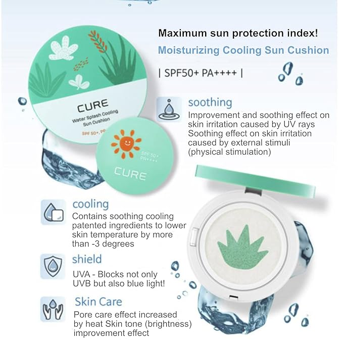 Kim Jeong Moon Aloe La Sense Loe CURE Water Splash Cooling Sun Cushion SPF 50+ PA++++ 25g / 0.88 oz + Refill 25g / 0.88oz