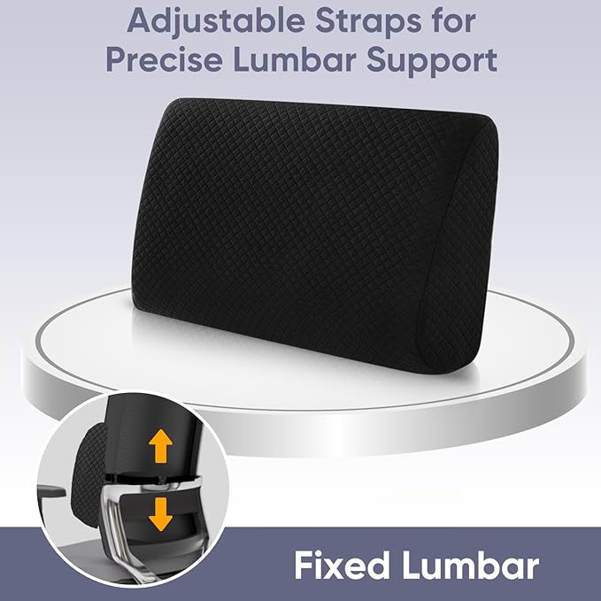 Extra Large Lumbar Support Pillow for Recliner, 20"x14"x5.5" Back Support Cushions with Back Strap, 100% Foam High Supportive, Durable, Black