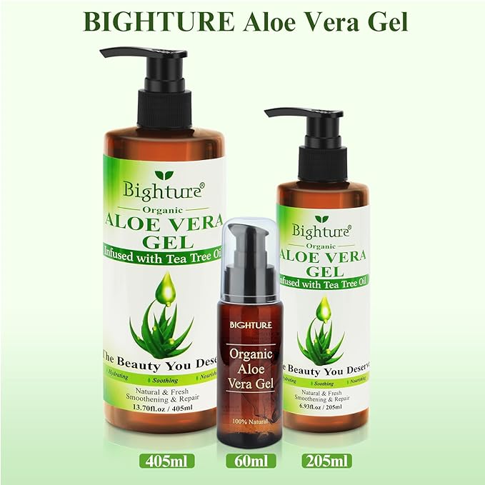 Aloe Vera Gel with Tea Tree Oil for Face, Skin, Hair, Sunburn relief, Aloe Vera Gel from Freshly cut 100% Pure Aloe,13.7oz