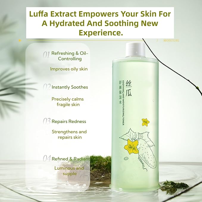 Facial Toner with Luffa, 500ml Revitalizing & Moisturizing Toner with Centella, Witch Hazel | for Oily, Combination & Sensitive Skin, Refines Pores, pH-Balancing, Hydrating Essence Water