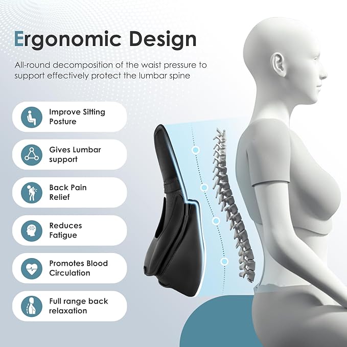 FLORICH Memory Foam Double Layer Breathable Mesh Lumbar Support Ergonomic Leather Lumbar Support Pillow with 3D Mesh Back Support and Adjustable Strap for CarSeat & Office Chair(Leather Black)