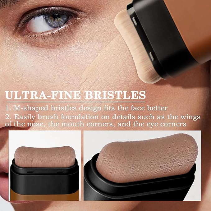 Flawless Face Foundation Stick,2-in-1 Long-Lasting Concealer Foundation Stick with Brush,Multi-Use Makeup for Dark Circles & Blemishes,Waterproof Thin Contour Sticks for Face Makeup (03#Pink Velvet)