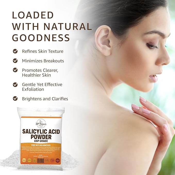 Salicylic Acid Powder USP Grade (4oz) | Professional BHA Exfoliant for DIY Skincare, Serums, Peels & Toners – High Purity Ingredient for Clear, Smooth Skin | 4 OUNCES