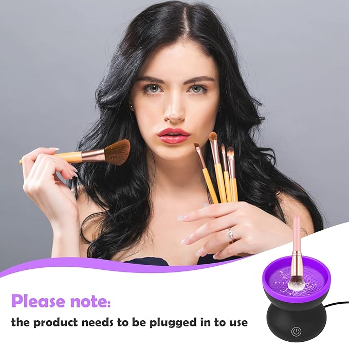 Electric Makeup Brush Cleaner, Luxiv Wash Makeup Brush Cleaner Machine Fit for All Size Automatic Spinner Dryer, Beauty Blender Washer (Black+Purple)