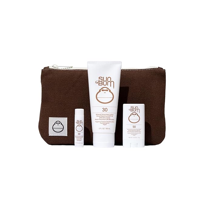 Sun Bum Mineral Road Tripper - Travel Sized Sun Care Pack with Sunscreen Lotion, Face Stick, and Lip Balm - Broad Spectrum UVA/UVB Protection - Hawaii 104 Act Compliant - TSA Friendly