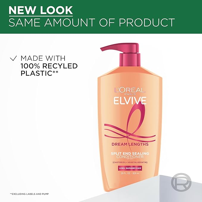 L'Oreal Paris Elvive Dream Lengths Super Detangling Conditioner With Fine Castor Oil and Vitamins B3 and B5 for Long, Damaged Hair, Instantly Detangles To Reduce Breakage With System, 28 Fl Ounce