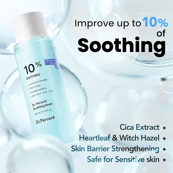 Soothing 10% Toner – Instant Calming Toner with CICA & Heartleaf, Redness Relief, Cooling & Hydration, Strengthens Skin Barrier for Sensitive, Acne-Prone Skin, Korean Skincare, 10.14 fl oz