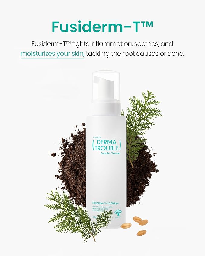 Derma Trouble Bubble Cleanser (5.46 fl oz) Non-Comedogenic BHA Low-pH Mild Micro Foaming Cleanser for Sensitive Skin with Sebum-Control Complex for Bumpy Skin, Blackheads, Whiteheads