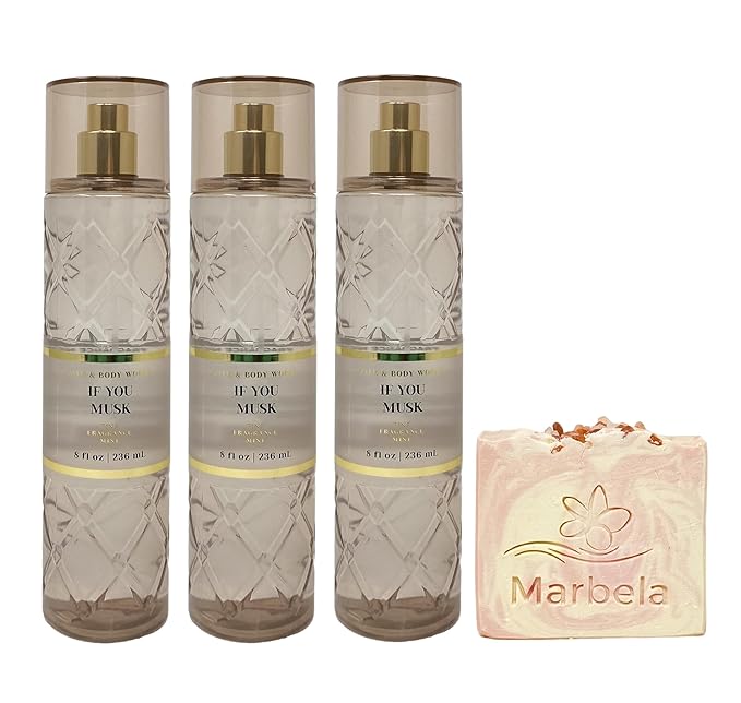 Bath & Body Works If You Musk 3 Pack Fine Fragrance Mist Bundle with a Himalayan Salts Springs Bar Soap - Full Size