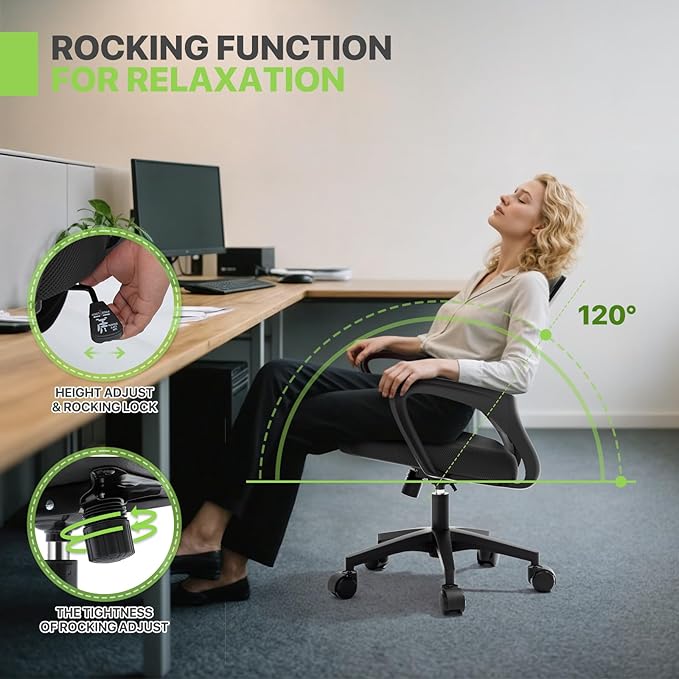 Magshion Ergonomic Office Chair 20 Pack, Mid-Back Mesh Desk Chair, Adjustable Swivel Computer Chair with Lumbar Support & Breathable Backrest for Gaming, Work, Study, 300 Lbs Capacity, Black