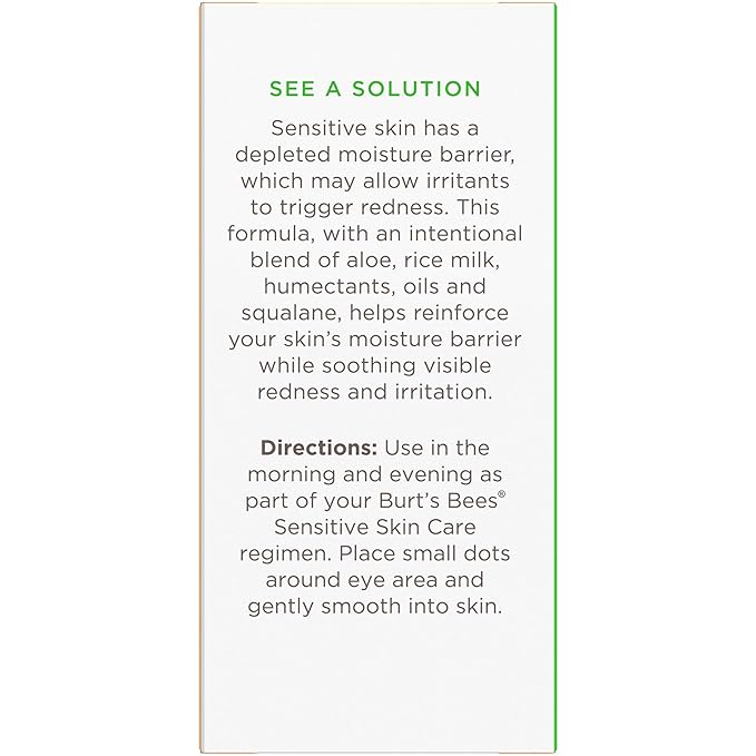 Burt's Bees Calming Eye Cream With Aloe and Rice Milk, Moisturizes Without Causing Redness or Irritation, 98.7 Percent Natural Origin Skin Care, 0.5 oz. Bottle, (Pack of 2)