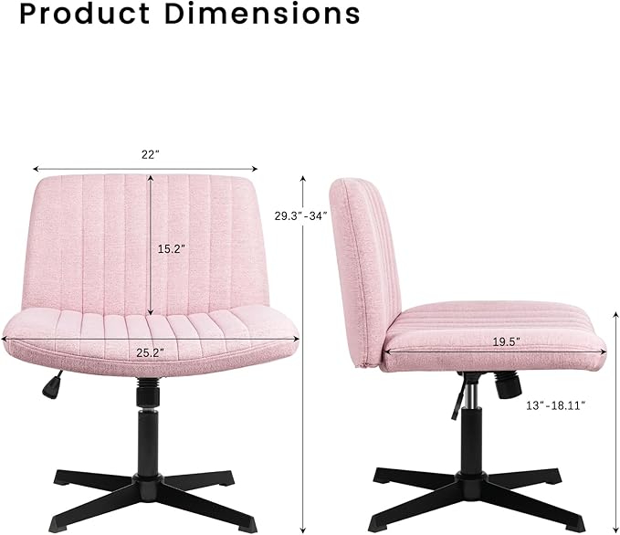 PUKAMI Criss Cross Chair,Comfy Cross Legged Office Desk Chair No Wheels,Modern Fabric Swivel Adjustable Height Mid Back Wide Seat for Home Office Computer (Pink)