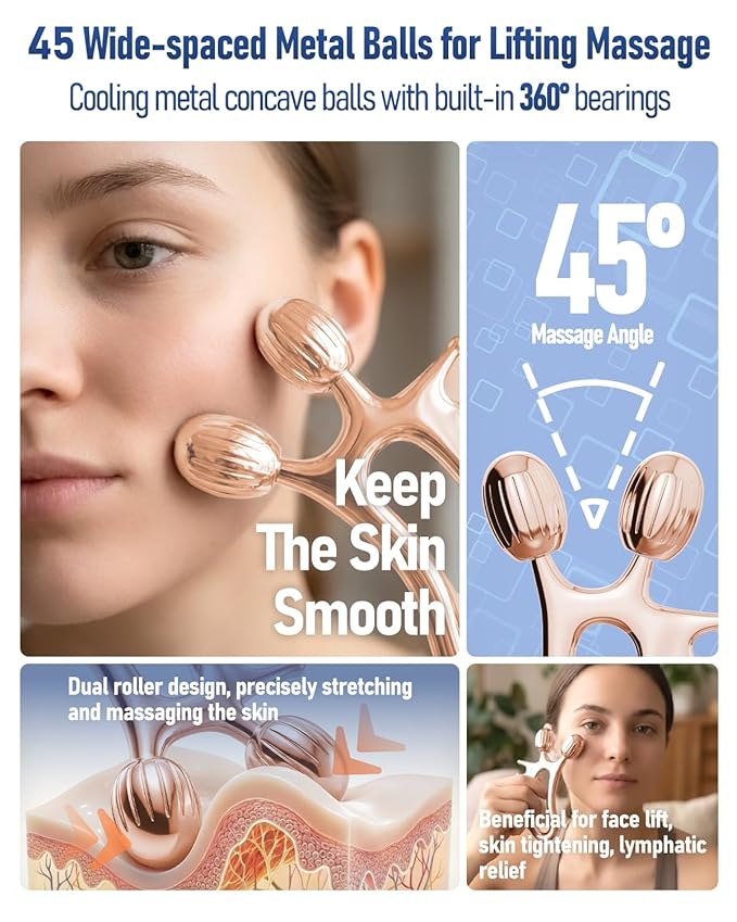 Gua Sha Facial Tools, 3-in-1 Gua Sha & Roller & Comb Set, Upgraded No-Slip Textured Guasha, Metal Lymphatic Drainage Massager for Skin Tightening & Face Sculpting, Skincare Gift for Women (Rose Gold)