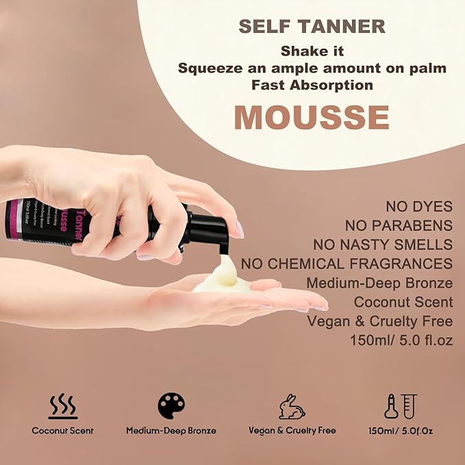 Cathy Doll Cruelty Free Sunless Tanning Mousse Natural Self Tanner Mousse Self Tanning For Fair Skin Body Face