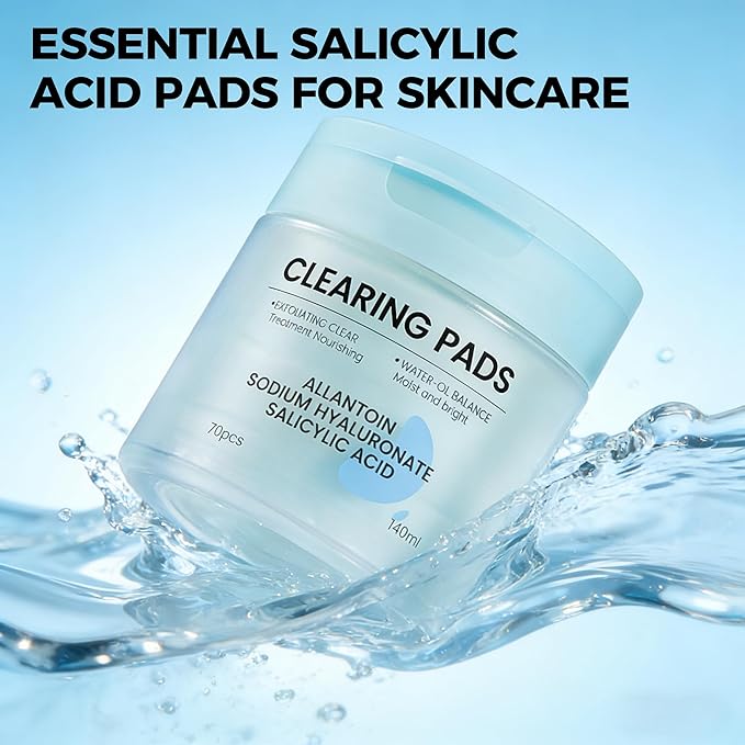 Salicylic Acid Pads-Gentle Pore Reducing, Soothing Skin Care Salicylic Acid Toner Pads, Oil Control and Exfoliation Deep Cleaning Facial Cleansing Wipes, Suitable for All Skin Types, 70 Count