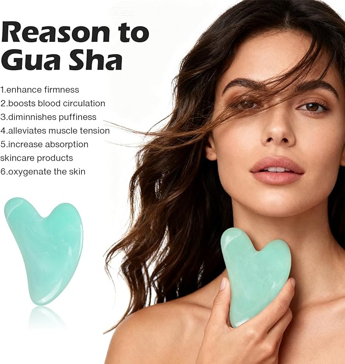 Gua Sha Facial Tools,Guasha Tool for Face,Facial and Body Massager for Women，Green