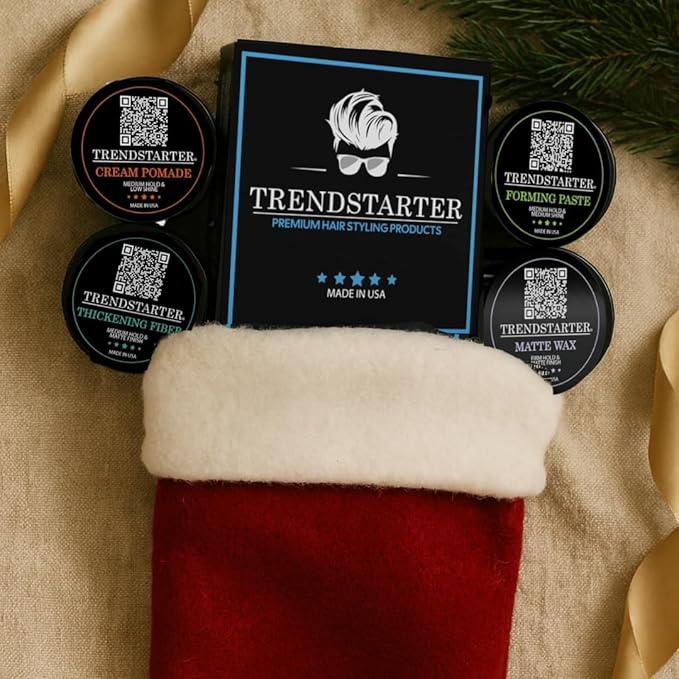 TRENDSTARTER - Men's Matte Premium Pomade Sample Pack - Cream, Wax, Forming Paste, Thickening Fiber (Four 0.25oz Samples in One Box)