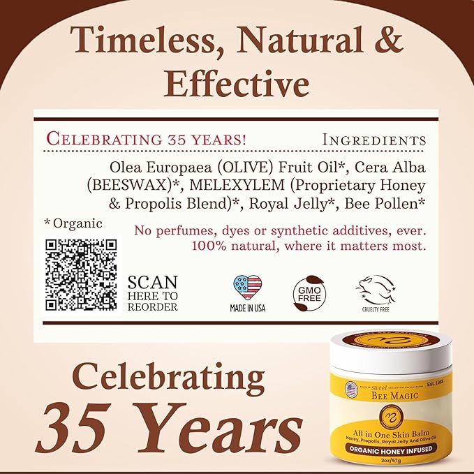 Sweet Bee Magic Organic Honey Bee Balm for Face, Skin & Body - All in One Honey Balm - Beeswax Body Moisturizer - All Natural Aid - 1 jar (2oz)