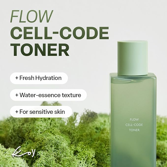 KOY Flow Cell-Code Toner, Hydrating & Soothing Toner for Sensitive Skin, AHA BHA PHA for Dullskin and Pore impurities, Niacinamide, Panthenol, Hyaluronic Acid for Smoothing and Cooling Care, 150ml