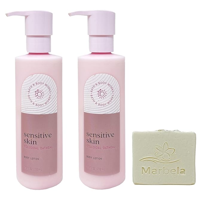 Bath & Body Works Sensitive Skin with Colloidal Oatmeal Body Lotion 2-Pack with a Natural Oats Bar Soap - Full Size
