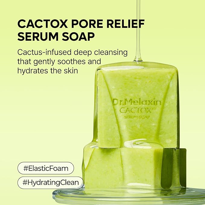 Dr.Melaxin Cactox Pore Relief Serum Soap – Deep Cleansing Hydrating Facial Bar with Cactus Extract, Panthenol & Hyaluronic Acid, Elastic Foam Face Cleanser for Sensitive Skin