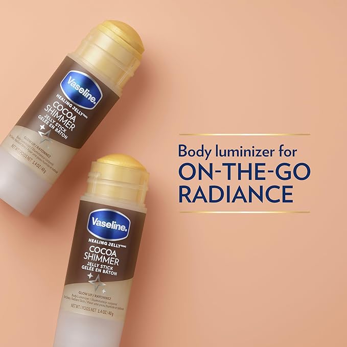 Vaseline Cocoa Shimmer Jelly Stick – Non-Greasy Moisturizer for Glowing Skin, Face & Body Lotion, Travel-Size, 1.4 Oz Ea, Pack of 3.
