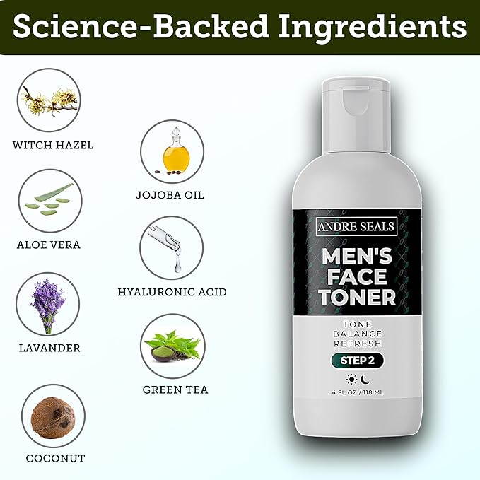 Face Toner for Men | Organic Witch Hazel, Hyaluronic Acid & Green Tea | Pore Minimizer, Hydration, Astringent, Face Tightener, Hydrating Toner, Oil Control, | Facial Toner & Men Skin Care