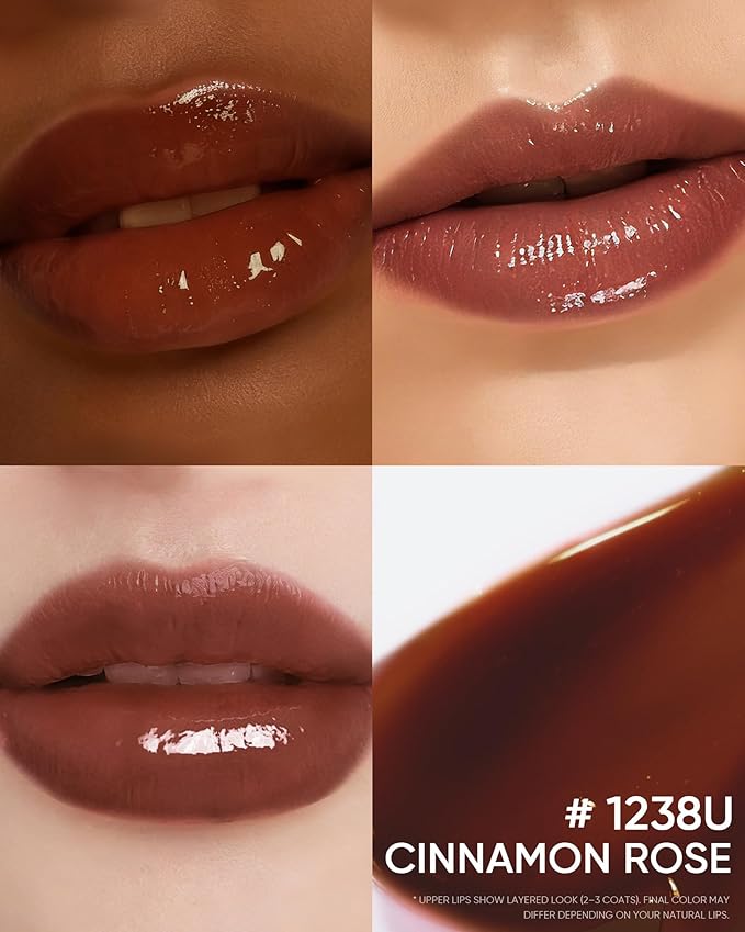 Peptide Brightening Lip Serum, Hydrating & Plumping Tinted Lip Gloss, Moisturizing Lip Balm with Polypeptides & Squalane for Glossy Sheer, Smooth Lips(08U Cinnamon Rose)