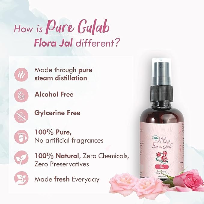 CY 100% Pure Gulab Jal - Rose Water - Toner, Face-Mist, Astringent & Face Spray - Ayurvedic, Steam-Distilled for Oil-Control, Skin Hydration (Pack of 1, 100 ml)