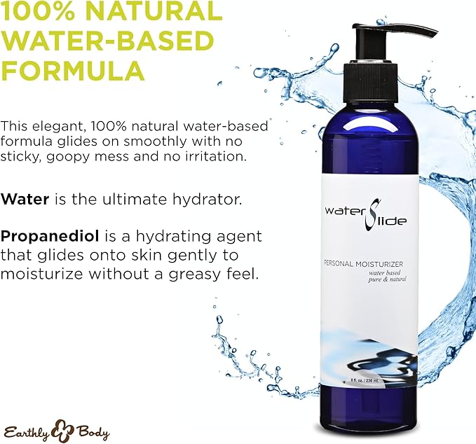 Earthly Body WaterSlide, 8 fl. oz. - Personal Moisturizer - 100% Natural, Water-Based Formula - Vegan & Cruelty Free