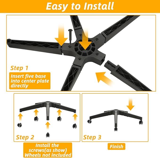 Office Chair Base Replacement Parts Heavy Duty 2500 Lbs, 28 Inch Desk Chair Base Replacement Universal Gas Cylinder and Caster Sockets